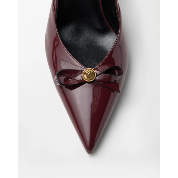 Versace Camille Patent Leather Slingbacks 85 mm in Burgundy, view 6 | Heels