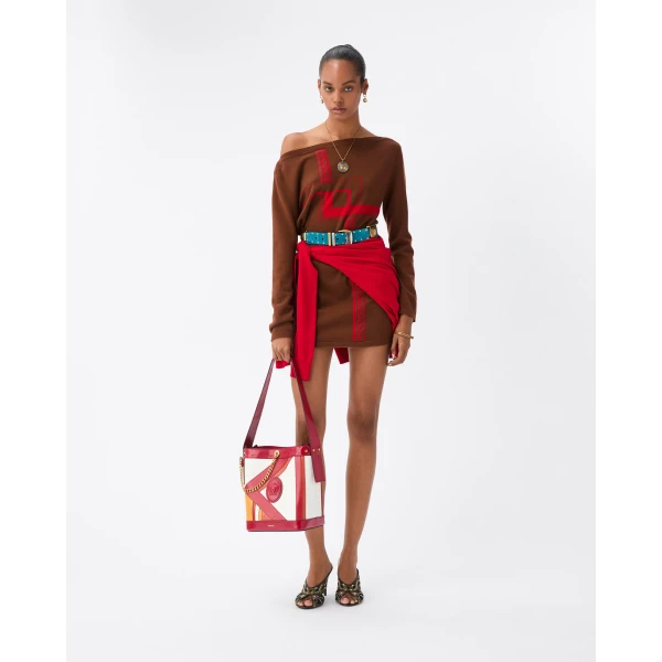 Versace Cashmere Knit Mini Dress in Brown, view 2 | Mini Dresses