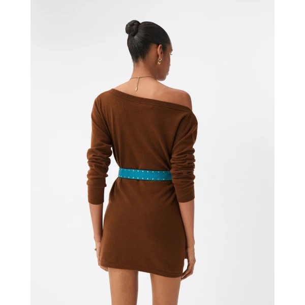 Versace Cashmere Knit Mini Dress in Brown, view 3 | Mini Dresses