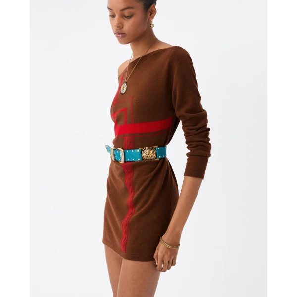 Versace Cashmere Knit Mini Dress in Brown, view 4 | Mini Dresses