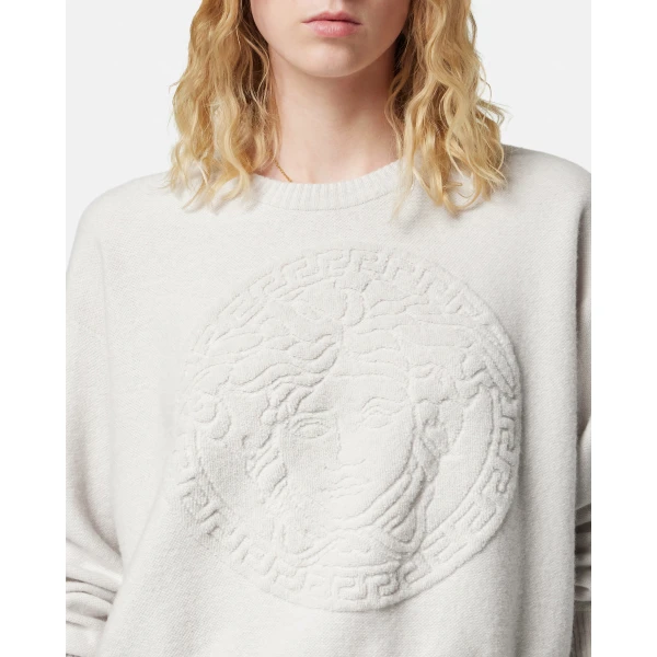 Versace Cashmere-Wool Knit Sweater in Grey, view 4 | Sweaters