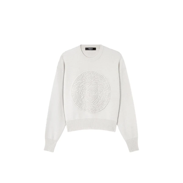 Versace Cashmere-Wool Knit Sweater in Grey | Sweaters | Coveti