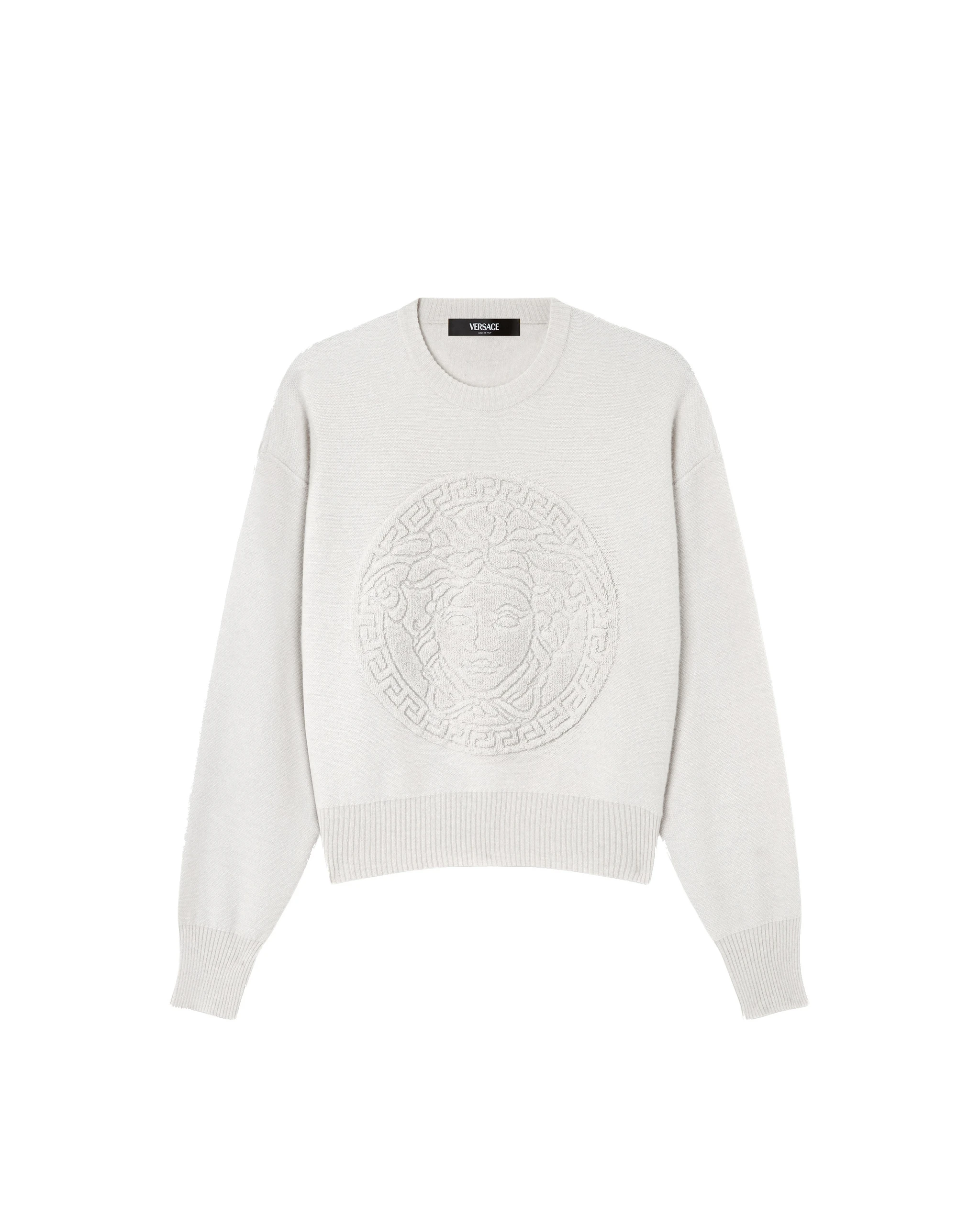 Versace Cashmere-Wool Knit Sweater in Grey Versace Cashmere-Wool Knit Sweater in Grey | Sweaters | Coveti