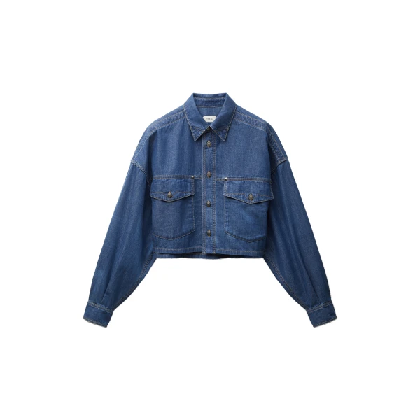Chambray Denim Crop Shirt in Blue