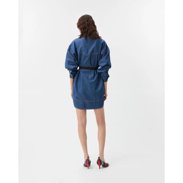 Versace Chambray Denim Mini Dress in Blue, view 3 | Denim Dresses