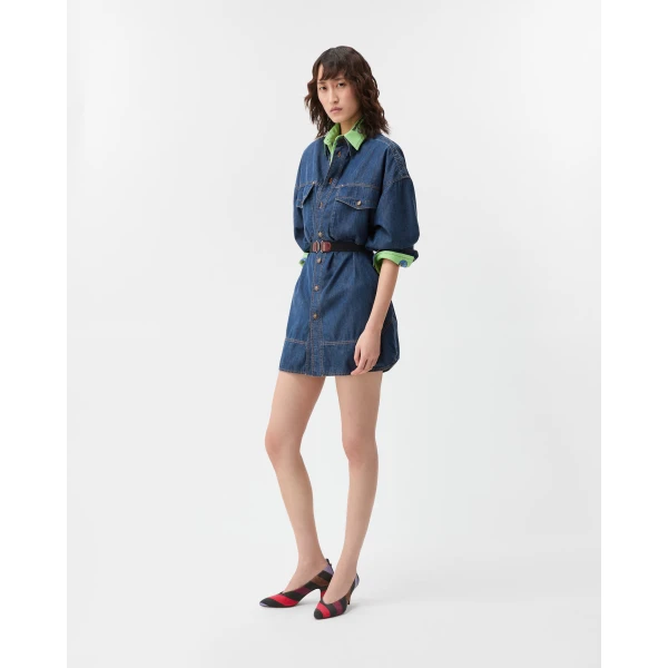 Versace Chambray Denim Mini Dress in Blue, view 4 | Denim Dresses