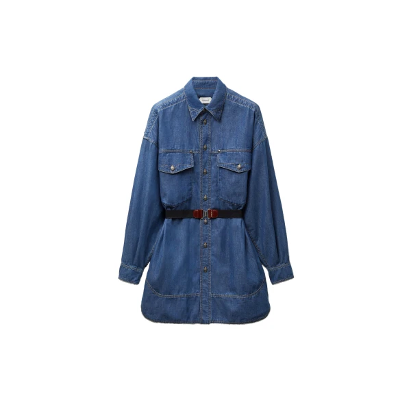 Chambray Denim Mini Dress in Blue