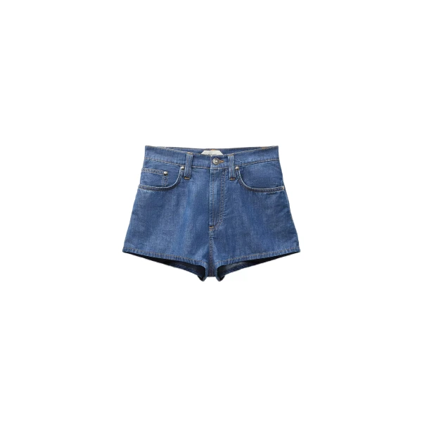 Chambray Denim Mini Shorts in Blue