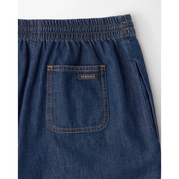 Versace Chambray Denim Shorts in Blue, view 4 | Denim Shorts