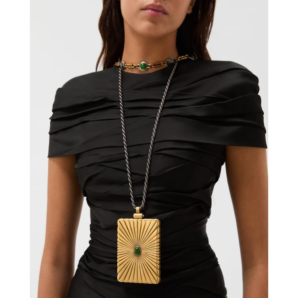 Versace Circe Locket Necklace in Green and Gold, view 2 | Necklace
