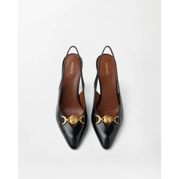 Versace Clelia Nappa Slingbacks 90 mm in Black, view 2 | Heels