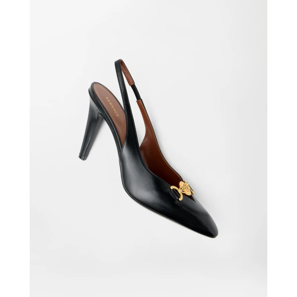 Versace Clelia Nappa Slingbacks 90 mm in Black, view 3 | Heels