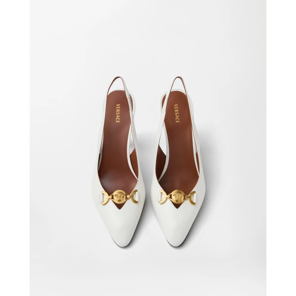 Versace Clelia Nappa Slingbacks 90 mm in White, view 2 | Heels