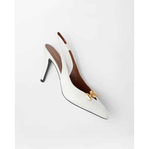Versace Clelia Nappa Slingbacks 90 mm in White, view 3 | Heels