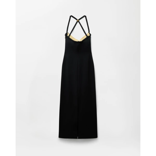 Versace Compact Viscose-Jersey Long Dress in Black, view 3 | Maxi Dresses