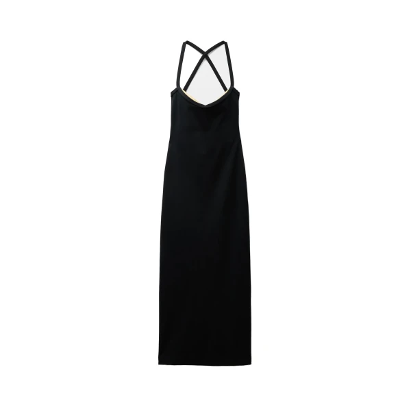 Compact Viscose-Jersey Long Dress in Black