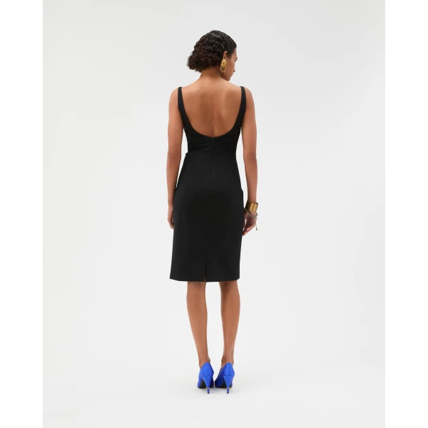 Versace Compact Viscose-Jersey Midi Dress in Black, view 3 | Midi Dresses