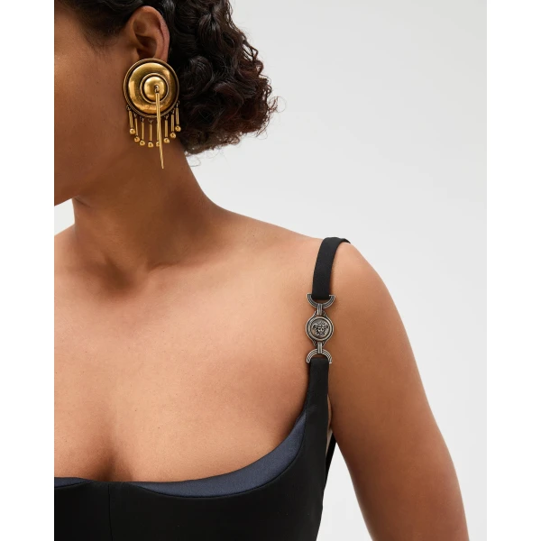 Versace Compact Viscose-Jersey Midi Dress in Black, view 5 | Midi Dresses