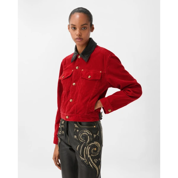 Versace Corduroy Velvet Blouson in Red, view 2 | Jackets