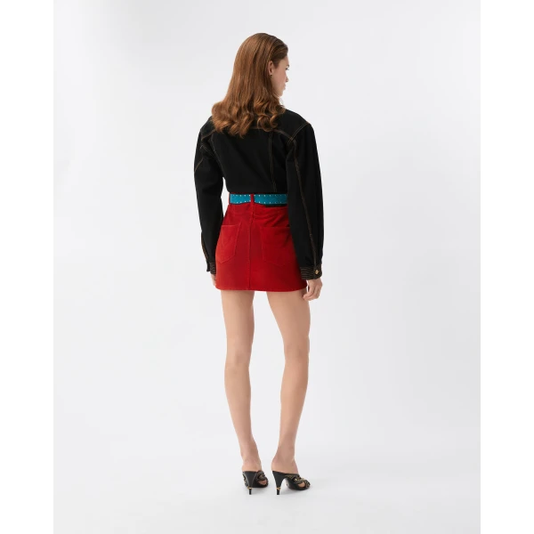 Versace Corduroy Velvet Mini Skirt in Red, view 3 | Mini Skirts
