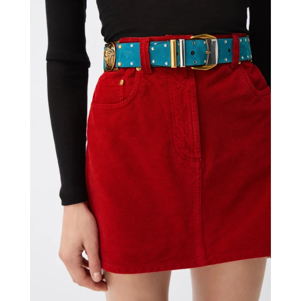 Versace Corduroy Velvet Mini Skirt in Red, view 5 | Mini Skirts
