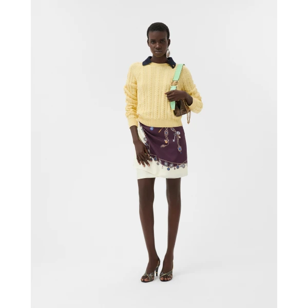 Versace Cotton Cable Knit Polo in Yellow, view 6 | Tops