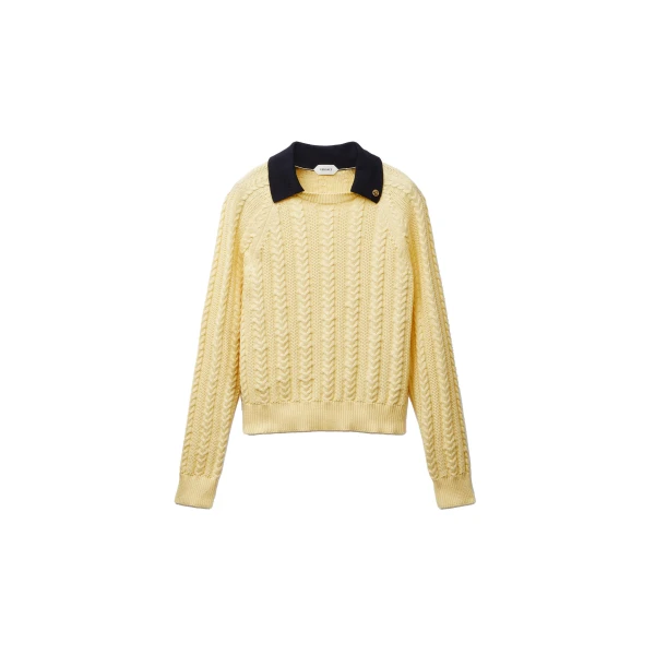 Versace Cotton Cable Knit Polo in Yellow | Tops | Coveti