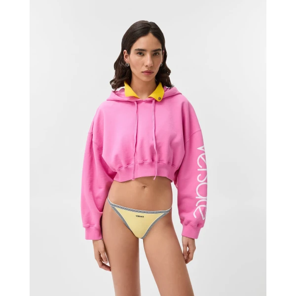 Versace Cotton Crop Hoodie in Pink, view 2 | Hoodies
