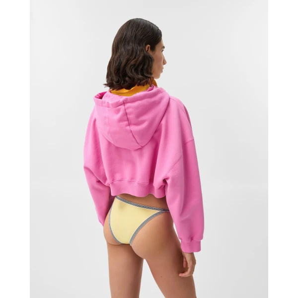 Versace Cotton Crop Hoodie in Pink, view 3 | Hoodies