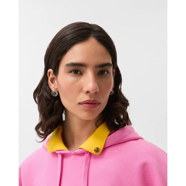 Versace Cotton Crop Hoodie in Pink, view 5 | Hoodies