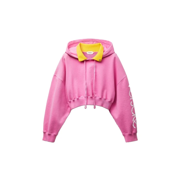 Cotton Crop Hoodie in Pink