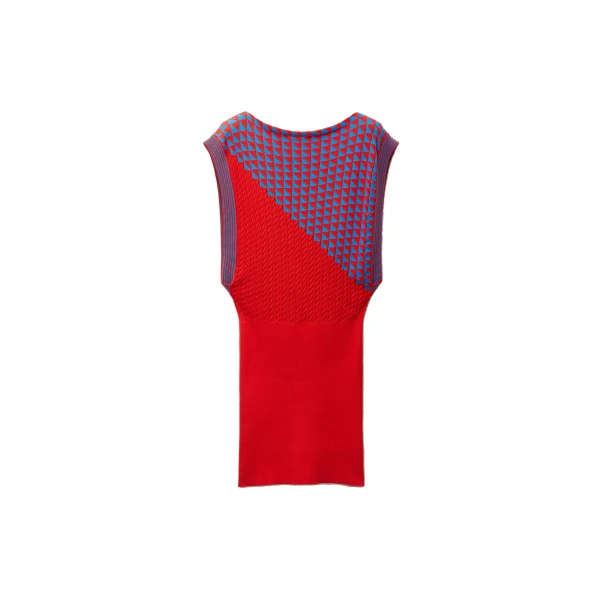 Cotton Knit Mini Dress in Blue and Red