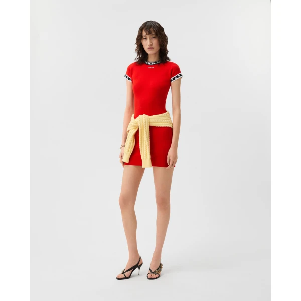 Versace Cotton Knit Mini Dress in Red, view 2 | Mini Dresses