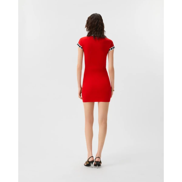 Versace Cotton Knit Mini Dress in Red, view 3 | Mini Dresses