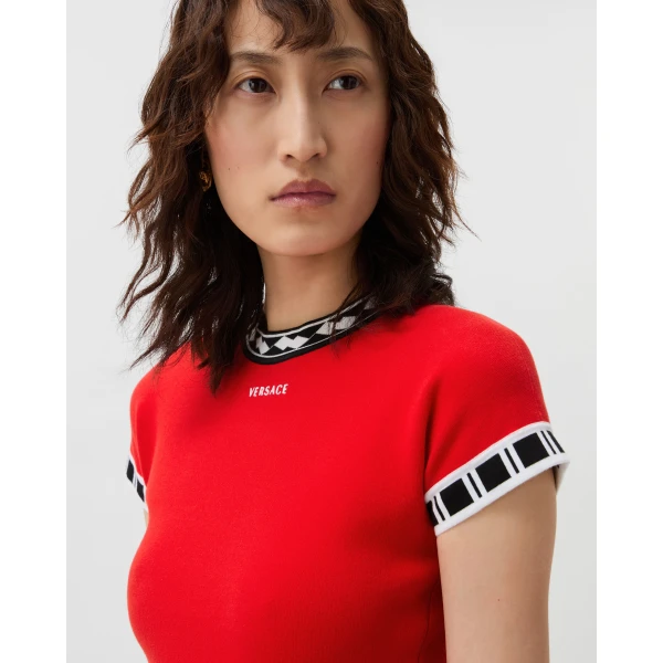 Versace Cotton Knit Mini Dress in Red, view 5 | Mini Dresses