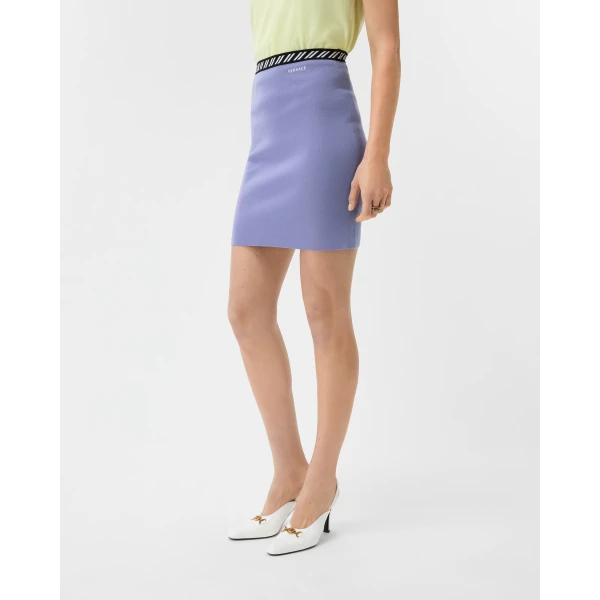 Versace Cotton Knit Mini Skirt in Lilac, view 4 | Mini Skirts
