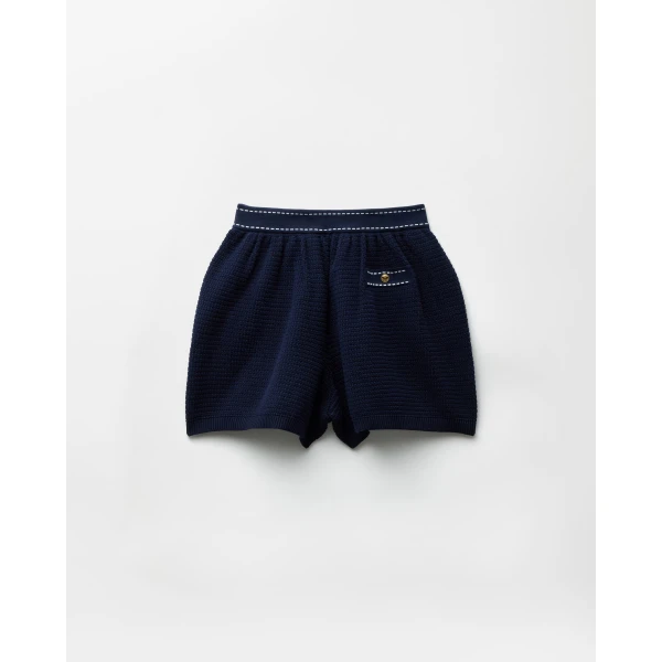 Versace Cotton Knit Shorts in Blue, view 3 | Shorts