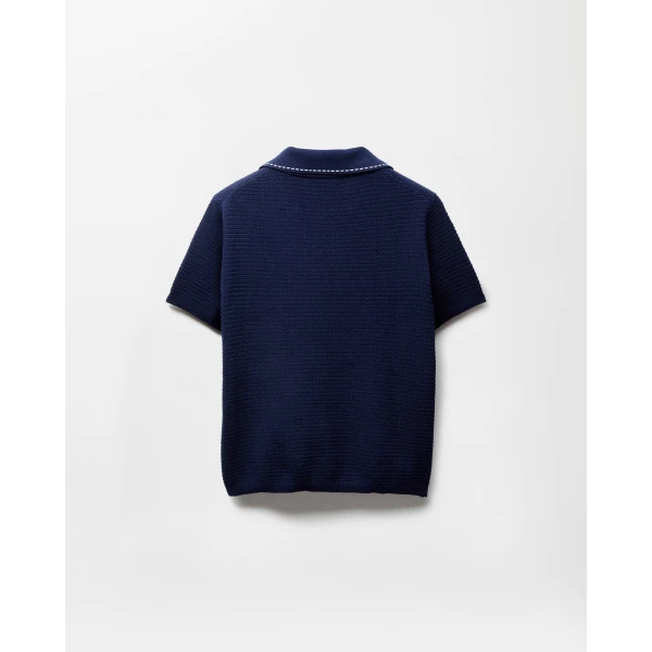 Versace Cotton Knit T-Shirt in Blue, view 3 | Sweaters