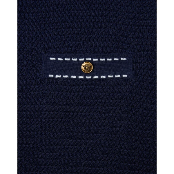 Versace Cotton Knit T-Shirt in Blue, view 4 | Sweaters
