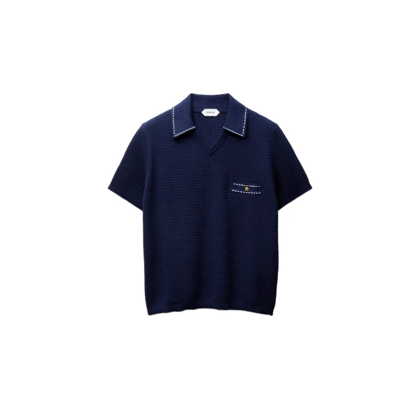 Versace Cotton Knit T-Shirt in Blue | Sweaters | Coveti