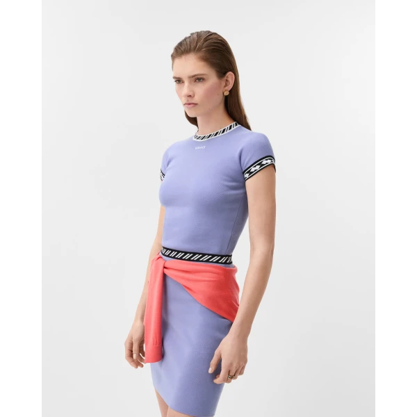 Versace Cotton Knit T-Shirt in Lilac, view 2 | Sweaters