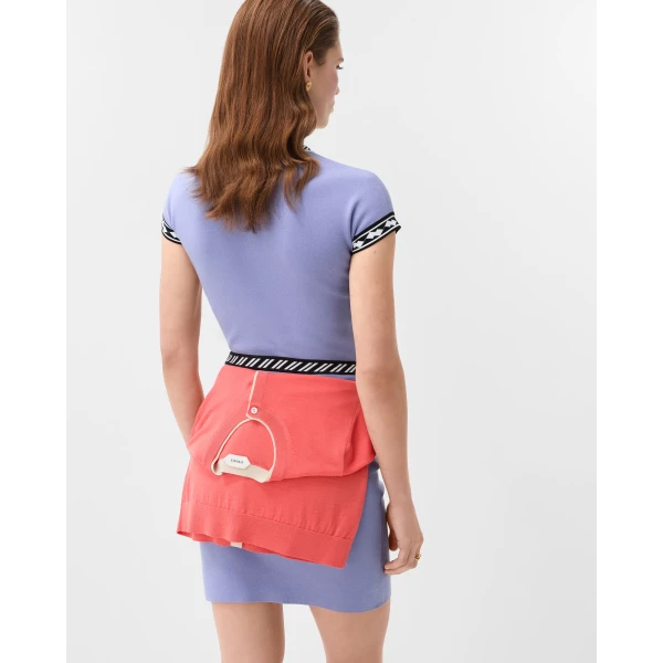 Versace Cotton Knit T-Shirt in Lilac, view 3 | Sweaters