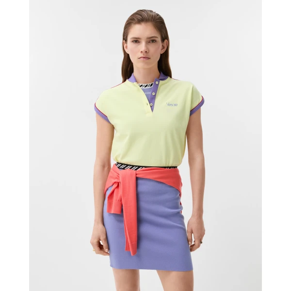 Versace Cotton Knit T-Shirt in Lilac, view 5 | Sweaters