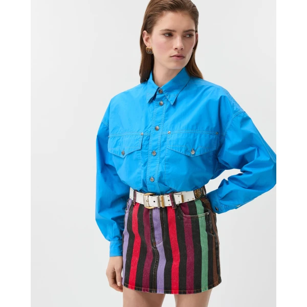 Versace Cotton-Poplin Crop Shirt in Light Blue, view 2 | Shirts