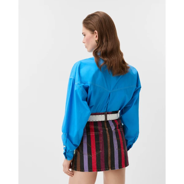 Versace Cotton-Poplin Crop Shirt in Light Blue, view 3 | Shirts