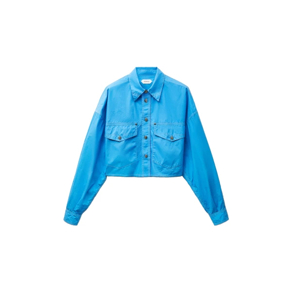 Versace Cotton-Poplin Crop Shirt in Light Blue | Shirts | Coveti