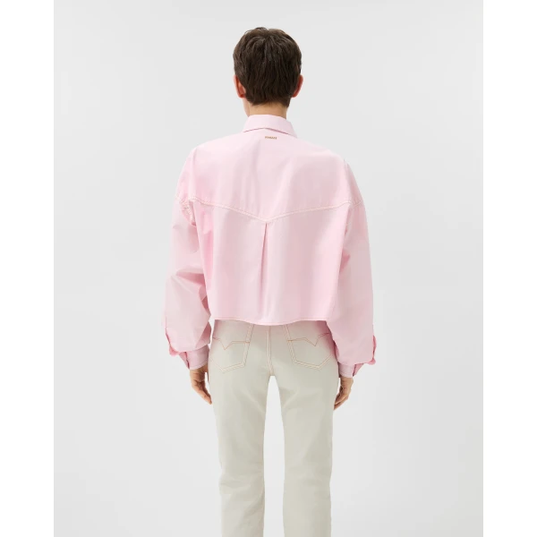 Versace Cotton-Poplin Crop Shirt in Light Pink, view 3 | Shirts