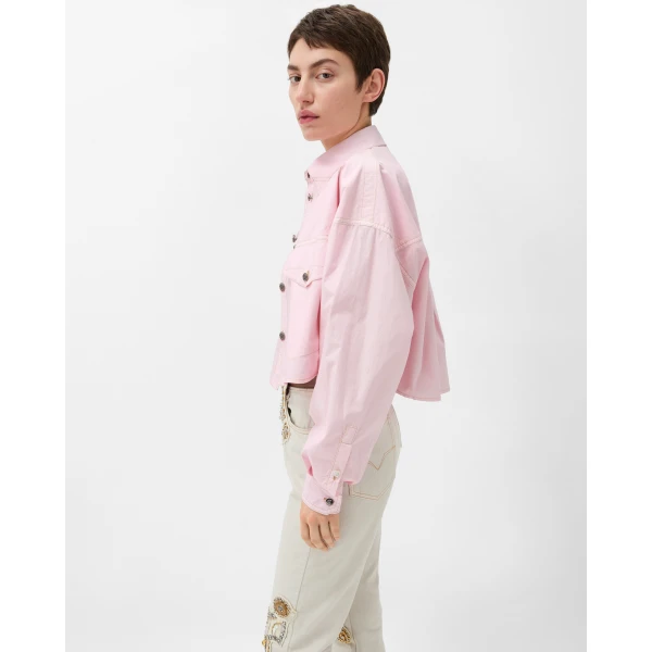 Versace Cotton-Poplin Crop Shirt in Light Pink, view 4 | Shirts