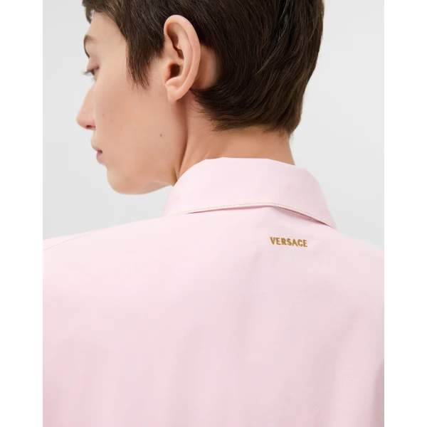 Versace Cotton-Poplin Crop Shirt in Light Pink, view 5 | Shirts