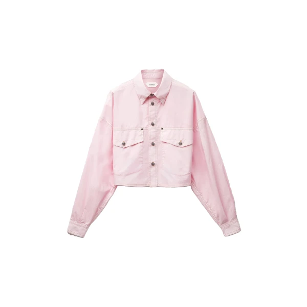 Cotton-Poplin Crop Shirt in Light Pink